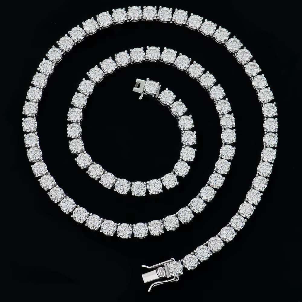 High quality jewelry, sier necklace, platinum plated 5mm round bright cut pyroxene tennis chain with GRA
