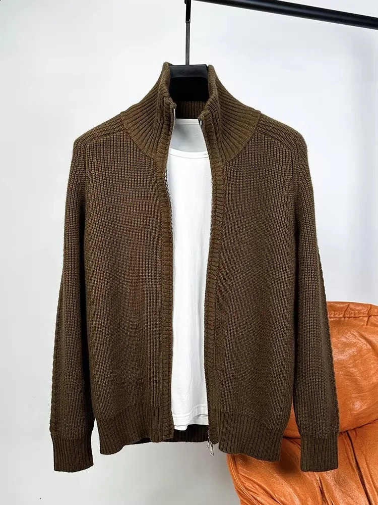 Advanced zipper sweater mens winter casual Korean trend solid color cardigan wool thick warm knit jacket 250311