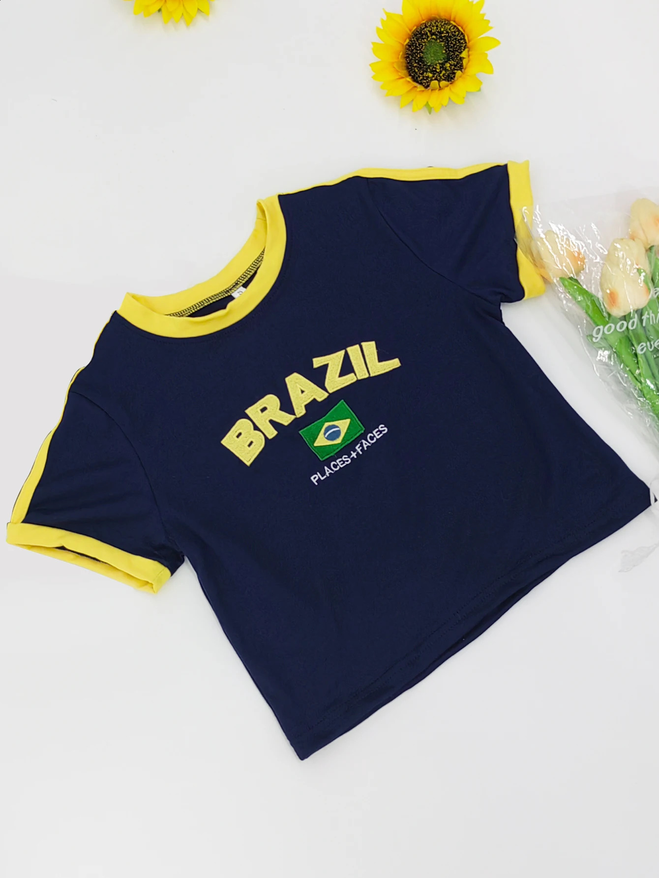 2025 Retro Street Aesthetic Baby T-shirt Women Green Brazil Letters Print Crop Tops Casual Slim Short Sleeve Y2k Clothes E-girls 250313