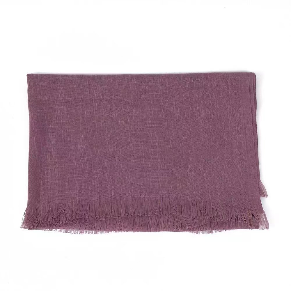 T285 solid color cotton and linen scarf bamboo cotton female sunscreen silk scarf neck high-grade fur edge versatile shawl scarf