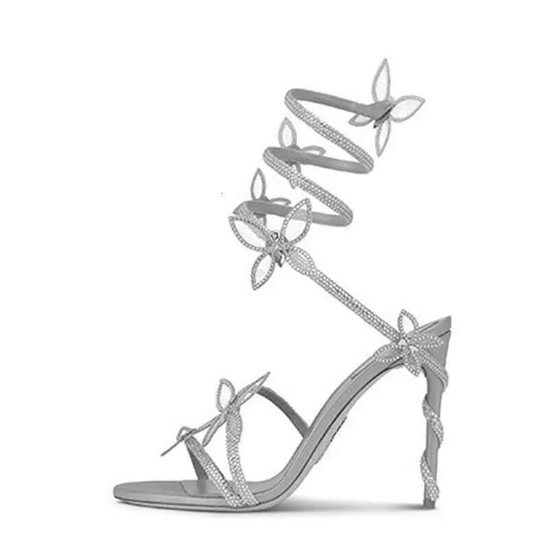 Aneikeh2025 Fashion Sexy Shiny Crystal Rhie Butterfly wer High Heels Women's Summer PU Round Head Sandals Wedding Dress