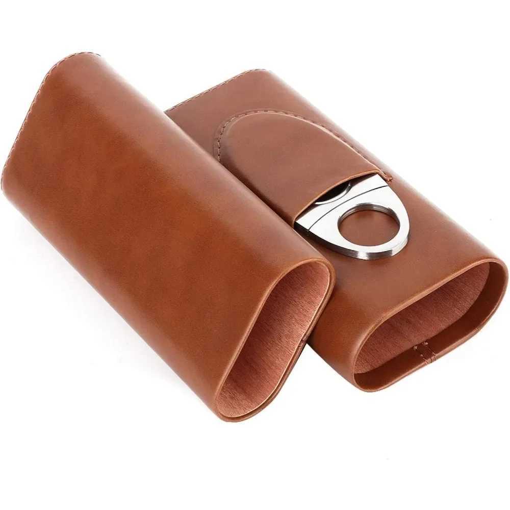 Cigar box portable cigar box cigar holder leather cigar box cedar wood lining with cutterC250314
