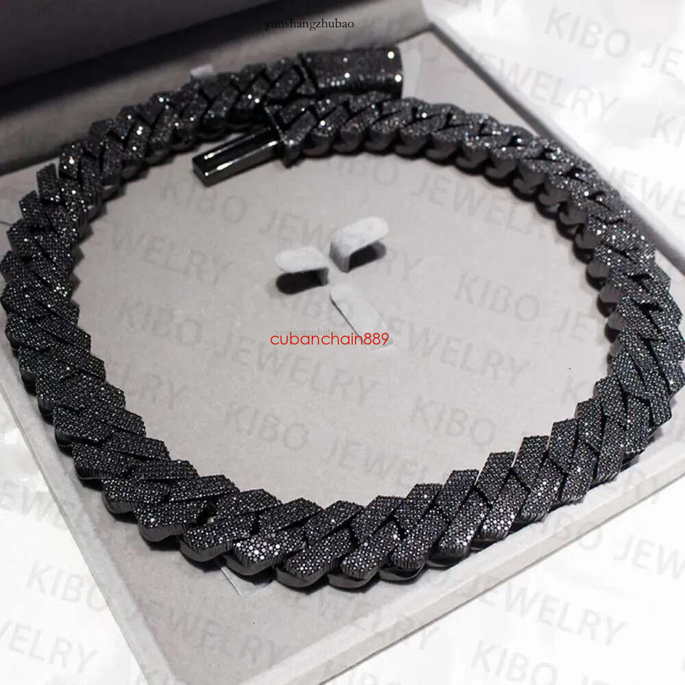Hip Hop Rapper Mossanite Necklace Jewelry Vvs Sterg Sier 20mm Black Dia Moissanite Cuban k Chain