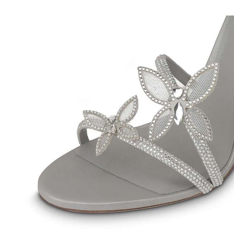 Aneikeh2025 Fashion Sexy Shiny Crystal Rhie Butterfly wer High Heels Women's Summer PU Round Head Sandals Wedding Dress
