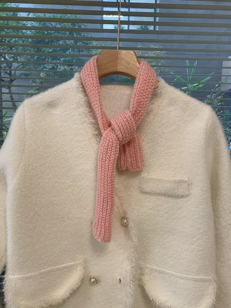 K125 Good stuff for atmosphere~Wool blended short thin scarf niche trendy solid color sausage autumn and winter small scarf for men and women