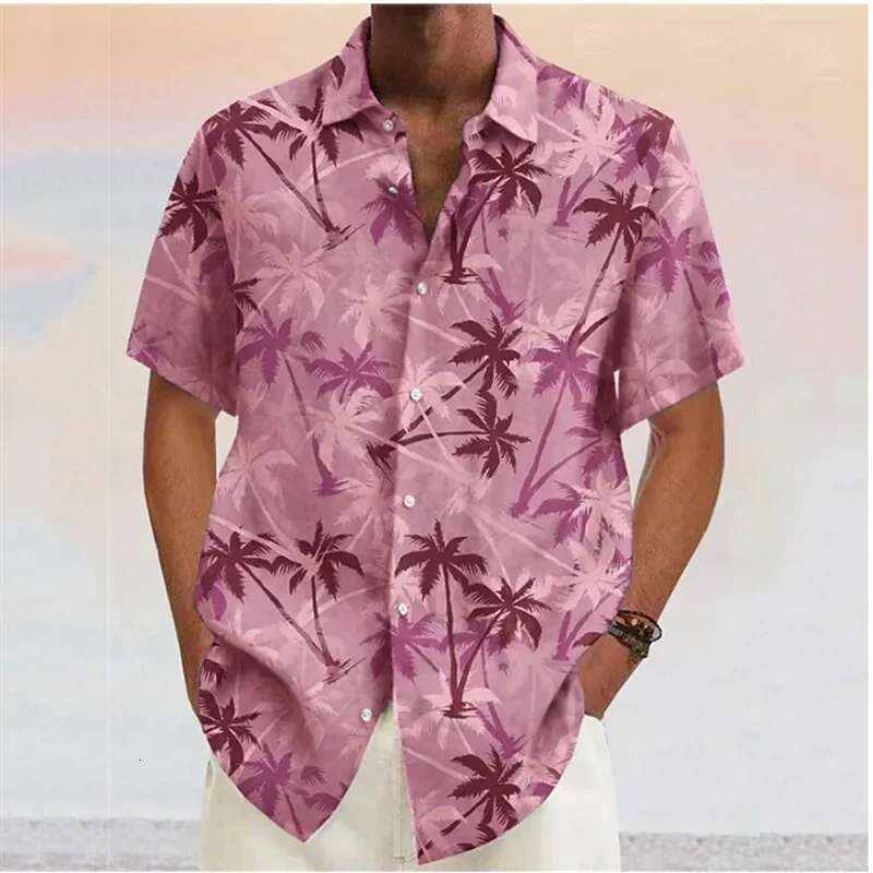Men's Shirts 2023 Coconut Tree Print Lapel Button Shirt Blue Hawaiian Short Sleeves Fashion Designer Casual Soft 7 Colors Summer