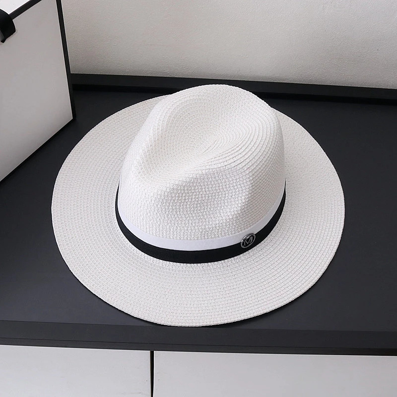 Fashion Vintage White Top Hat Men and Women Summer Outing Straw Braided Sunshade Cap Sun Protection Beach 250312