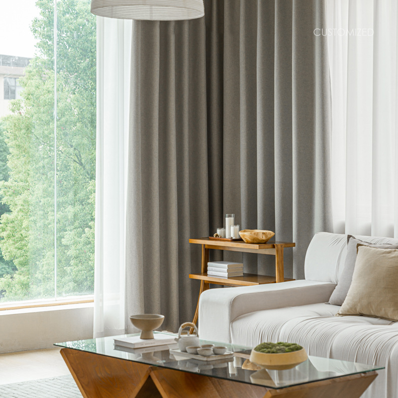 D152 thickened full light-proof fine linen coating composite process heat insulation and sound insulation fine cotton and linen curtain finished produ