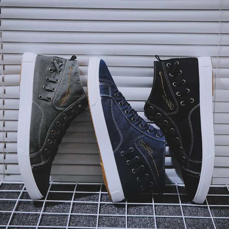Canvas Men 2023 New Men's Casual High Top Vulacnized Shoes Flats Lace-up Sneakers atos Hombre for Male