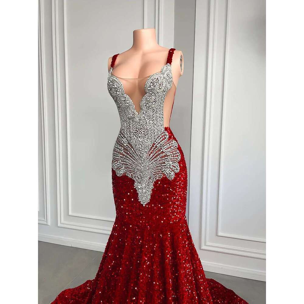 long prom 2025 mermaid style the bright sier crystals red sequins black girls graduation party formal dresses