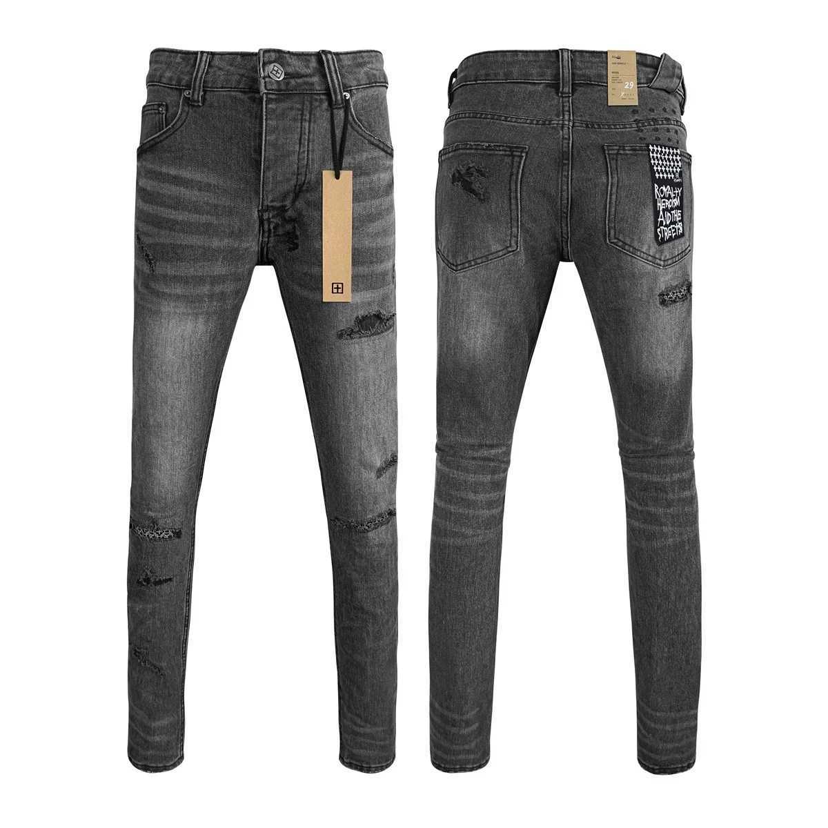 Black Gray Fashion KSUBI Cross Jeans Men Brand High Street Hole patch Trend Low Rise Stretch Skinny Pants Ripped Frayed TrousersT250314