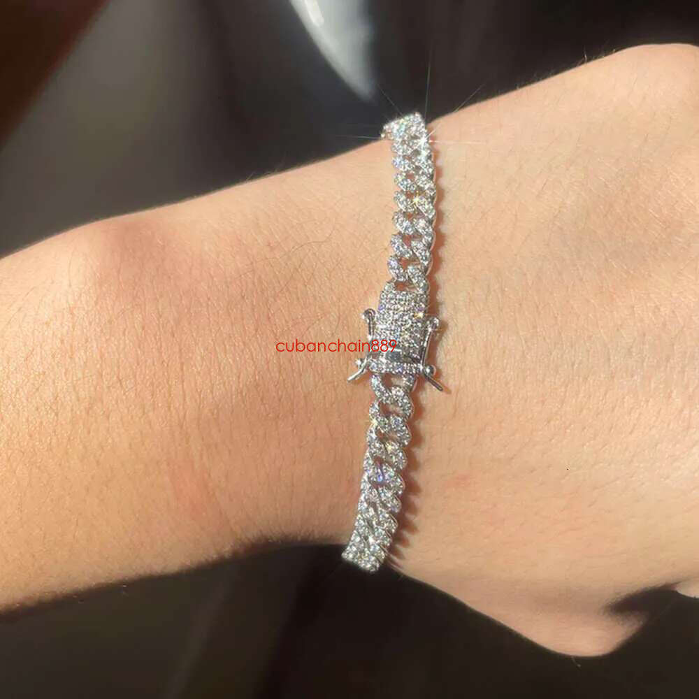 Hiphop Jewelry 6mm S Sterg Sier D color VVS Moissanite Necklace Cuban k Chain