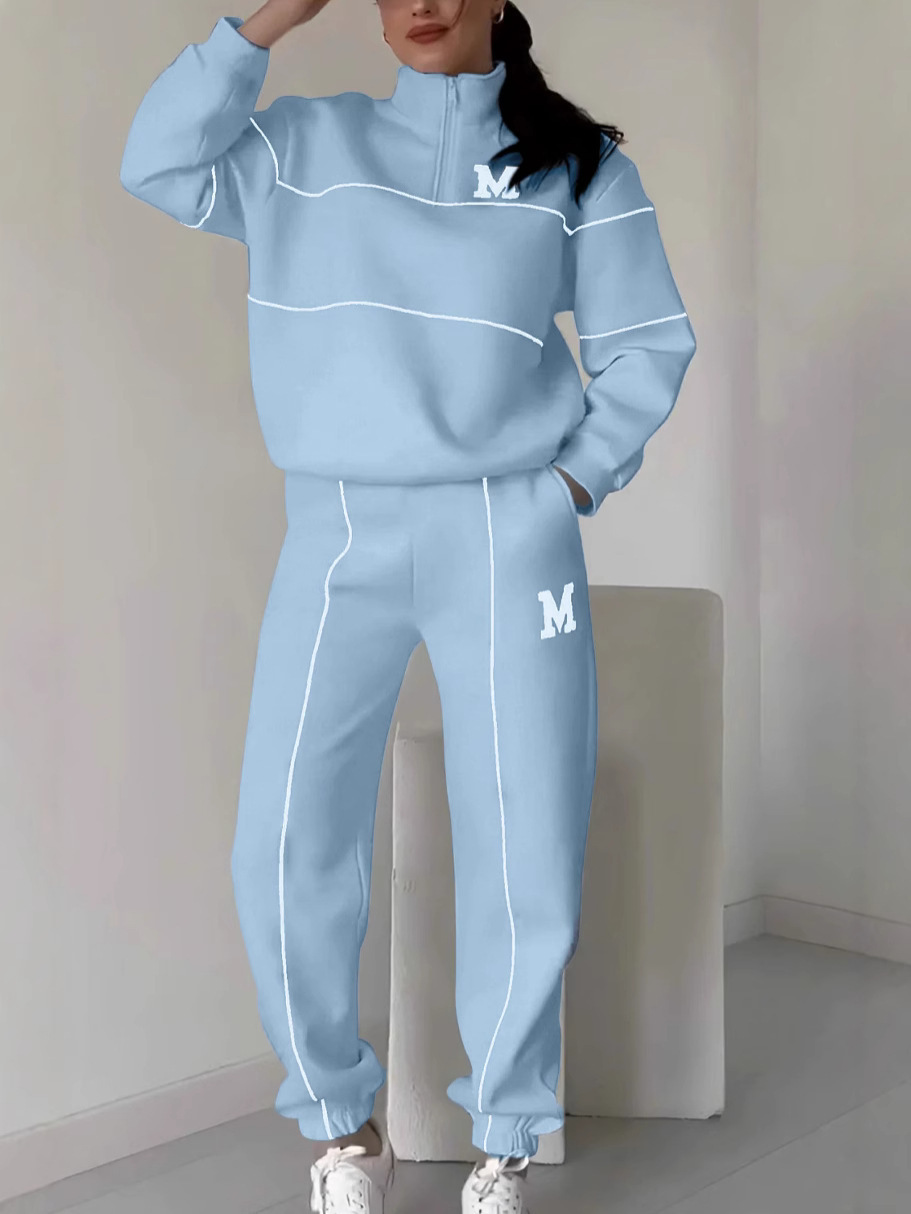 2025 women's hoodie letter printed long sleeved pants zipper fashion casual sports two-piece set