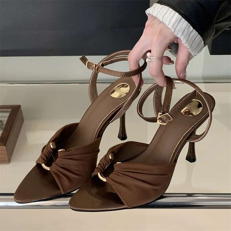 Eilyken Sexy Pleated Hollow Out Buckle Strap Women Sandals Summer Pointed Toe Thin High Heels Banquet Party Female Shoes