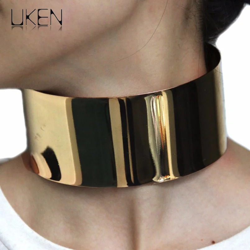 Metal Torque Choker Necklace Punk Fashion Wide Alloy Collars Statement Necklace For Women Party Accessories UKEN250305