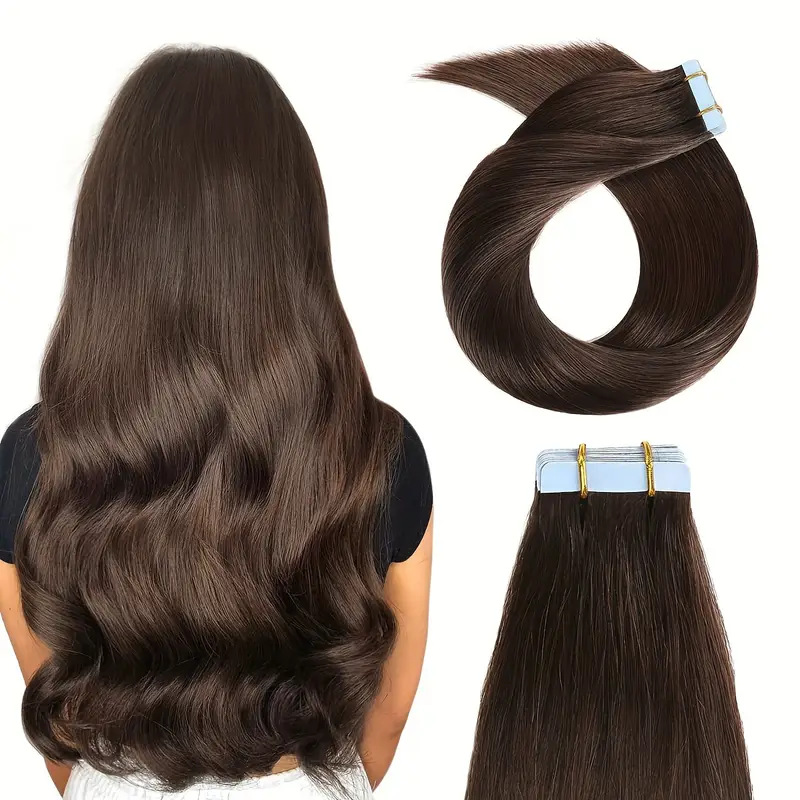 Tape In Hair Extensions Double Sided Real Human Hair Extensions Silky Straight Color 12-24 Inch 20Pcs Per Pack Hair Pieces Lightweight Invisiable Comf