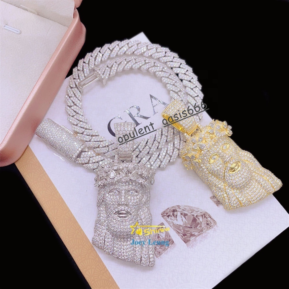 GRA Certificate Baguette Moissanite Jewelry 925 Silver Hip Hop Iced Out Jesus Custom Necklace Pendant
