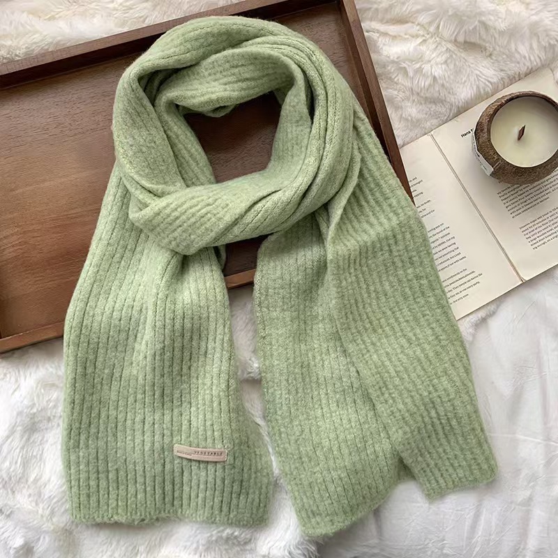K122 Scarf Women Winter High-end 2024 New Style Pure Color Imitation Wool Thickening Warm Wool Knitted Scarf Wholesale