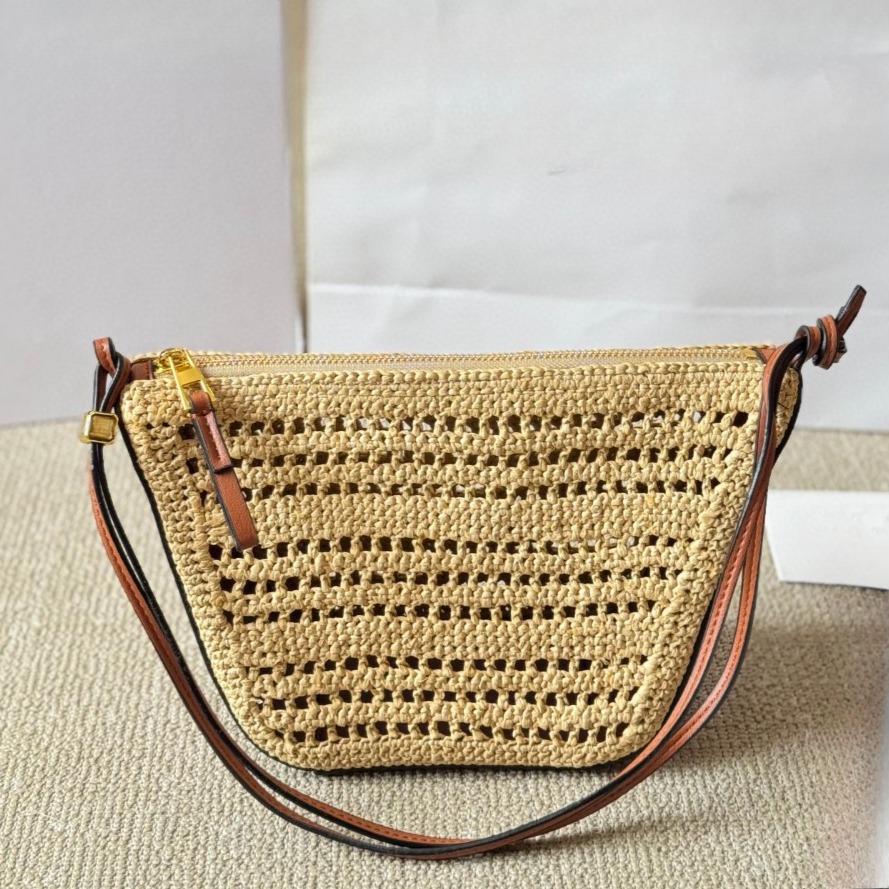 Straw And Leather Shoulder Bags Girl Summer Lovely Underarm Bag Beach Totes Fashion Raffia Travel Purses And Handbags Luxury Designer 2025 New Woven Sling Bag 3121