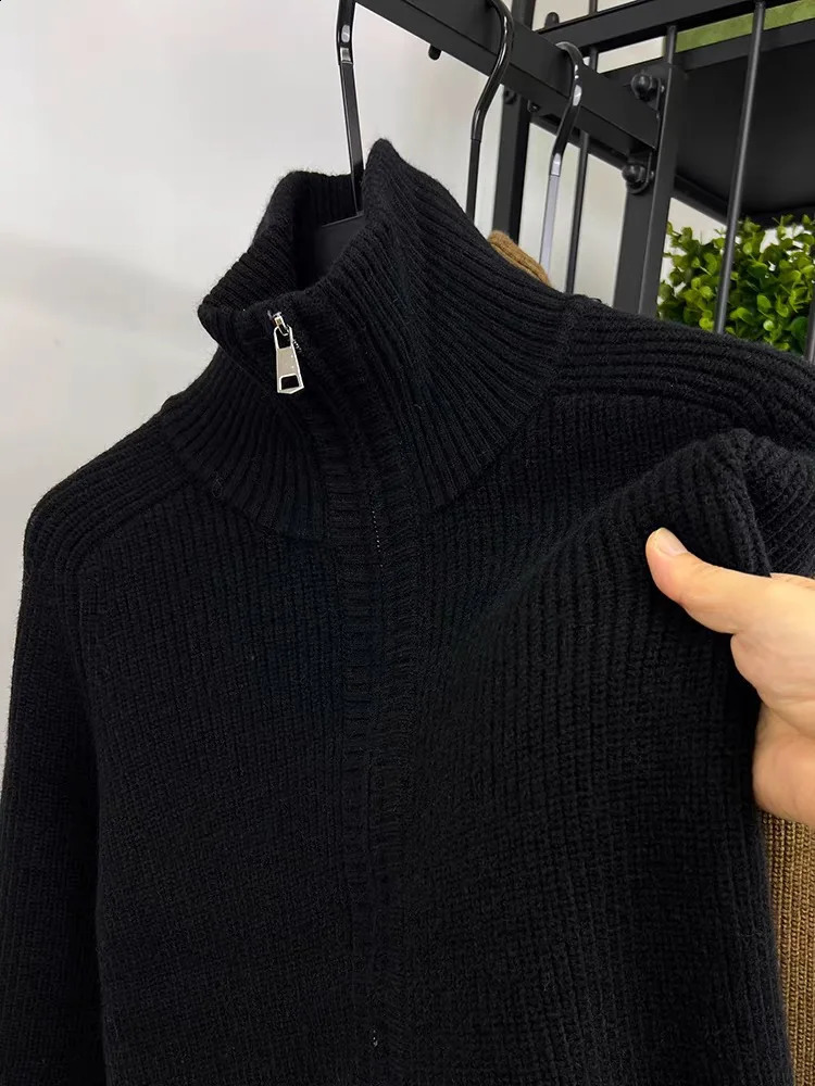 Advanced zipper sweater mens winter casual Korean trend solid color cardigan wool thick warm knit jacket 250311