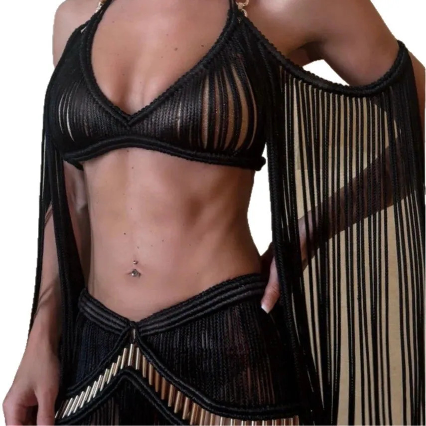 Bikini Cover Ups Handmade Crochet Knitted Womens 2025 Summer Holiday Tassel Beach Yukata 250314