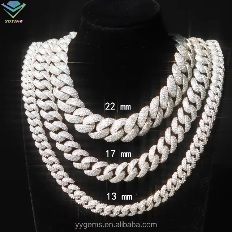 Hip Hop Iced Out Diamond Necklace 20mm Wide 18k Gold Plated Heavy Silver VVS Moissanite Cuban Link Chain for Men