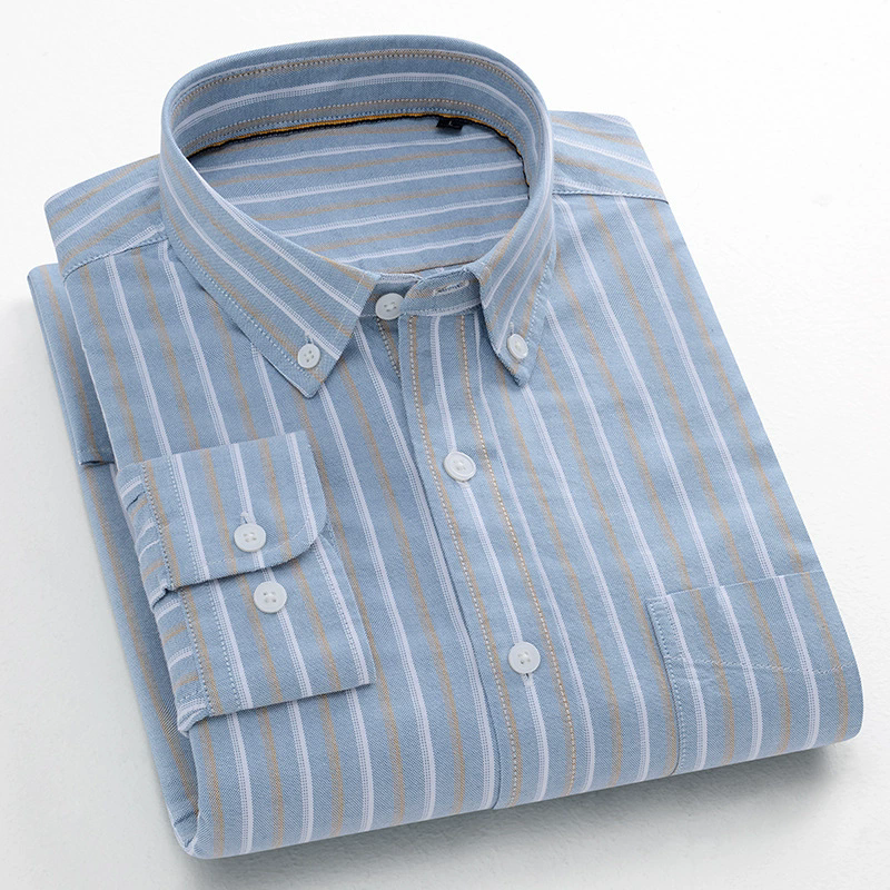 PLus Size XXXXL Blue Stripes Spring Autumn Shirt Cotton Oxford Retro Casual Shirts Cardigan Striped Men's Casual Shirts Grey Tops