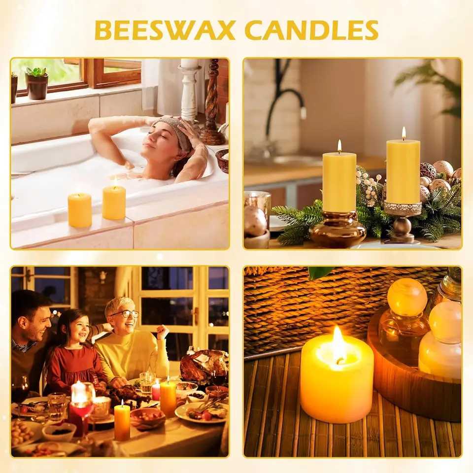 2-8PCS Driples Beeswax Pillar Candles Long Burning Smokeless Slight Honey Scent Candles for Emergency Bees Wax Home Deco RelaxC250313
