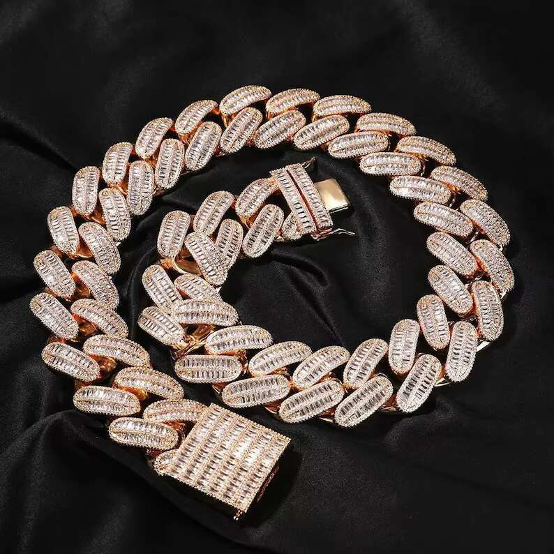 Hiphop Pure Sier 40mm 2-Row Heavy Long Stick Bread Moissanite Cuban Chain