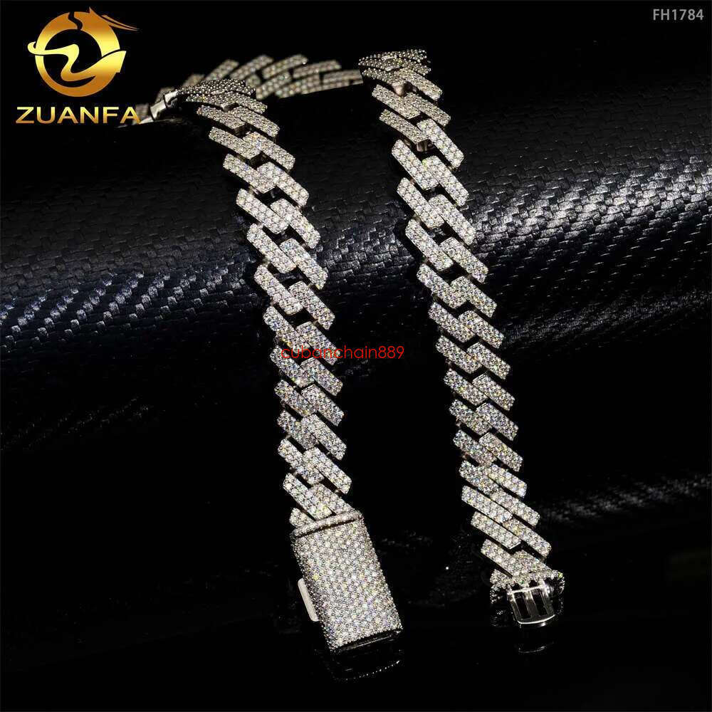 Cuban bracelet necklace sterg sier GRA Certificate hip hop 15mm double row iced out moissanite dia cuban k chain