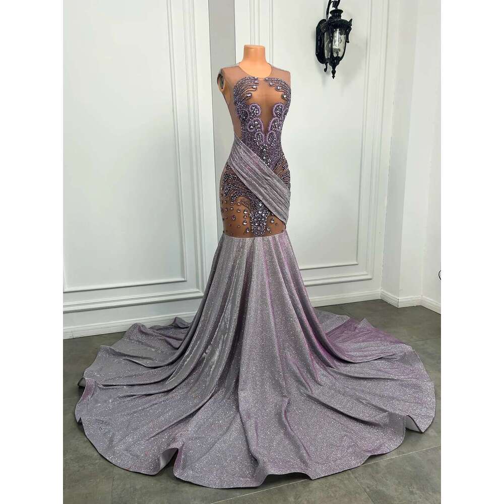 2025 prom Lavender Ball Gown For Black Girls Long Mermaid Dress With Diamond Ornaments