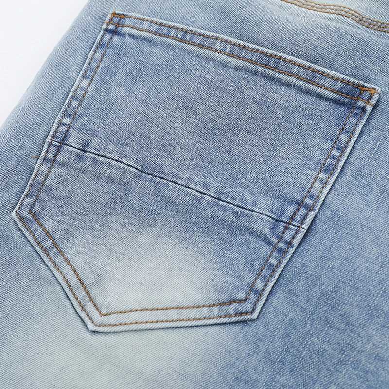 2025 Fashion New Purples Mens Jeans Light Blue Ripped Patch Stretch Slim Straight Pants Street Hip Hop Style Denim TrousersT250314