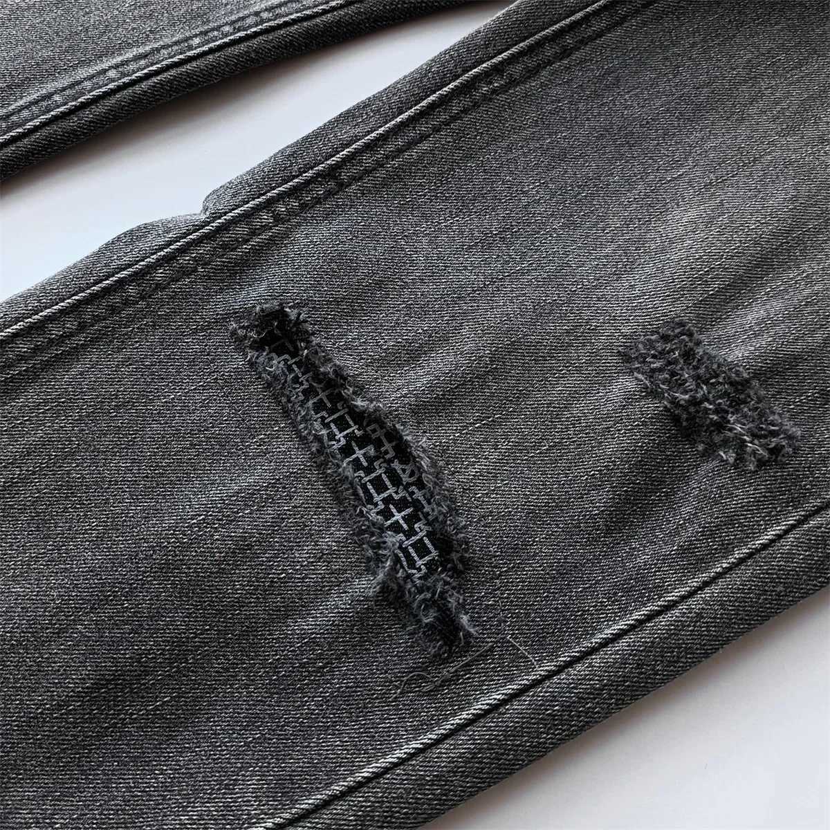 Black Gray Fashion KSUBI Cross Jeans Men Brand High Street Hole patch Trend Low Rise Stretch Skinny Pants Ripped Frayed TrousersT250314