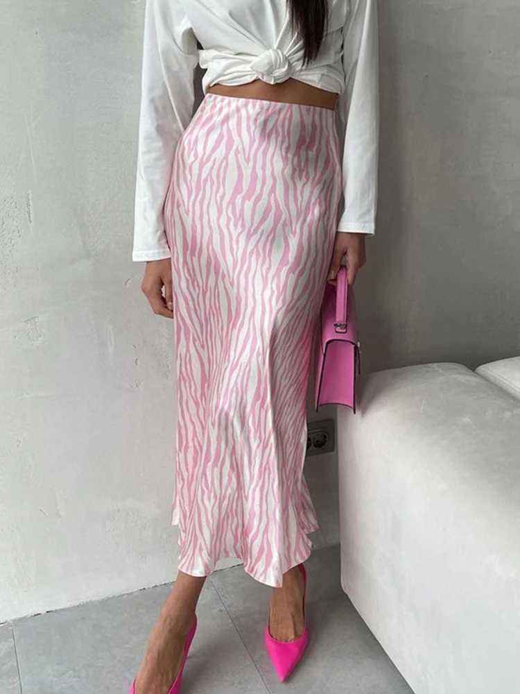 Skirts 2025 Summer Autumn Womens Elegant Midi Satin Dress Printed High Waist Office Womens Body Pencil Ultra Thin Dress Y250314A0HW