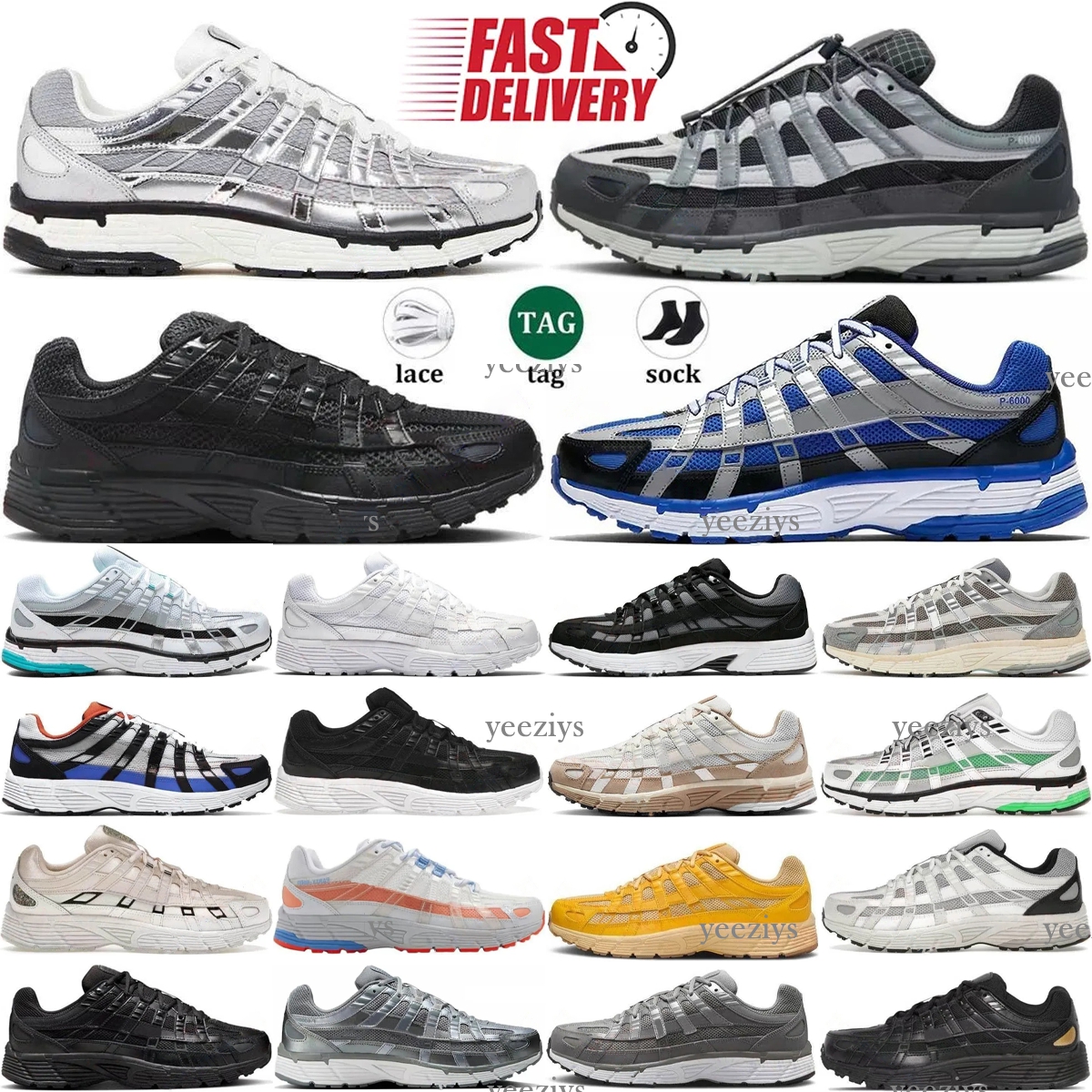 Designer Shoes Mens Women P6000 trainer P 6000 Sneakers Metallic Silver Triple Black White Anthracite Smoke Grey Outdoor Sports Trainers Casual shoes Running shoe
