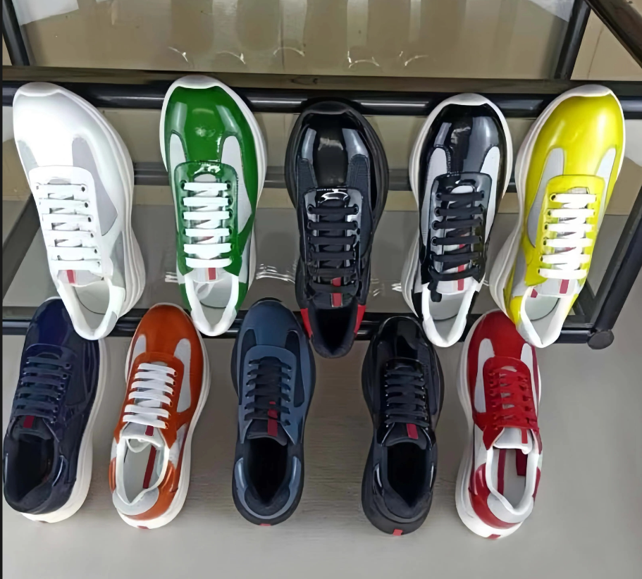 Designer Shoes Mens Sneakers Americas Cup Low Leather Patent Leather Lace Up Black Green Yellow Fashion Round Toe Sport Casual Shoe