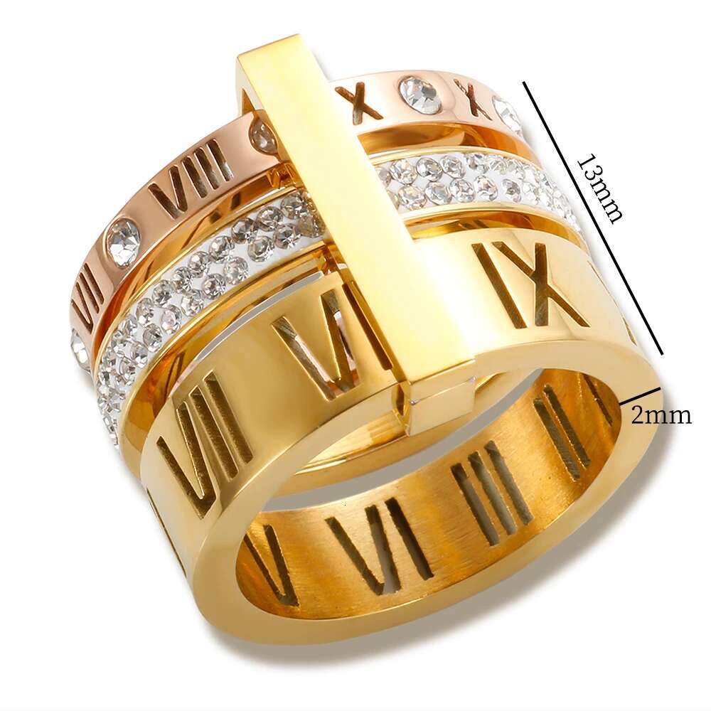 Three Layers Roman Numerals Ring for Women Stainless Steel Rotatable Crystal Finger Rings Female Wedding Trendy Jewelry