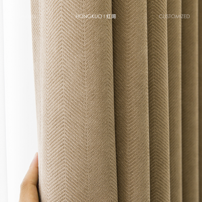 D318 jacquard chenille herringbone pattern thickened blackout curtains finished bedroom living room Curtain