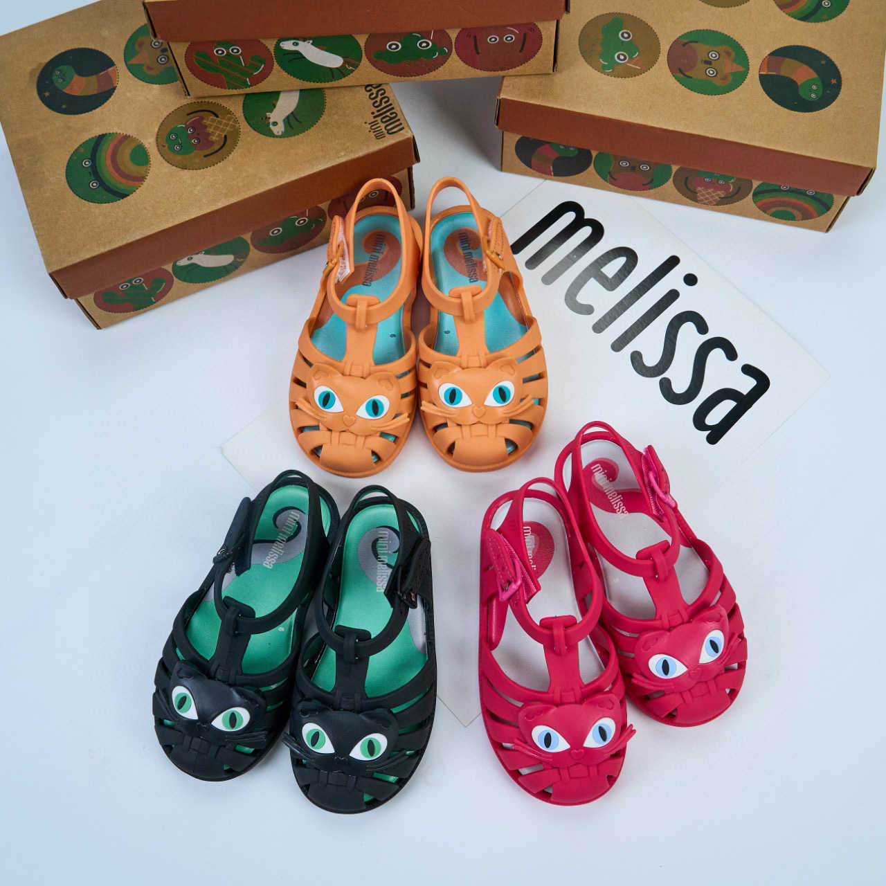 Sandals 2025 new Meisha meli sa childrens shoes jelly shoes hollow cartoon sandals with toe caps beach shoes kitten headsY2503158GLO