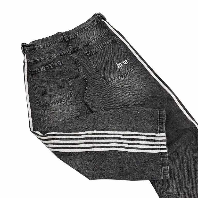HCW Vintage Jeans Y2K Clothes Mens Womens Hip Hop Letters Embroidered Stripes Washed Vintage Baggy Jeans Wide Leg TrousersT250314