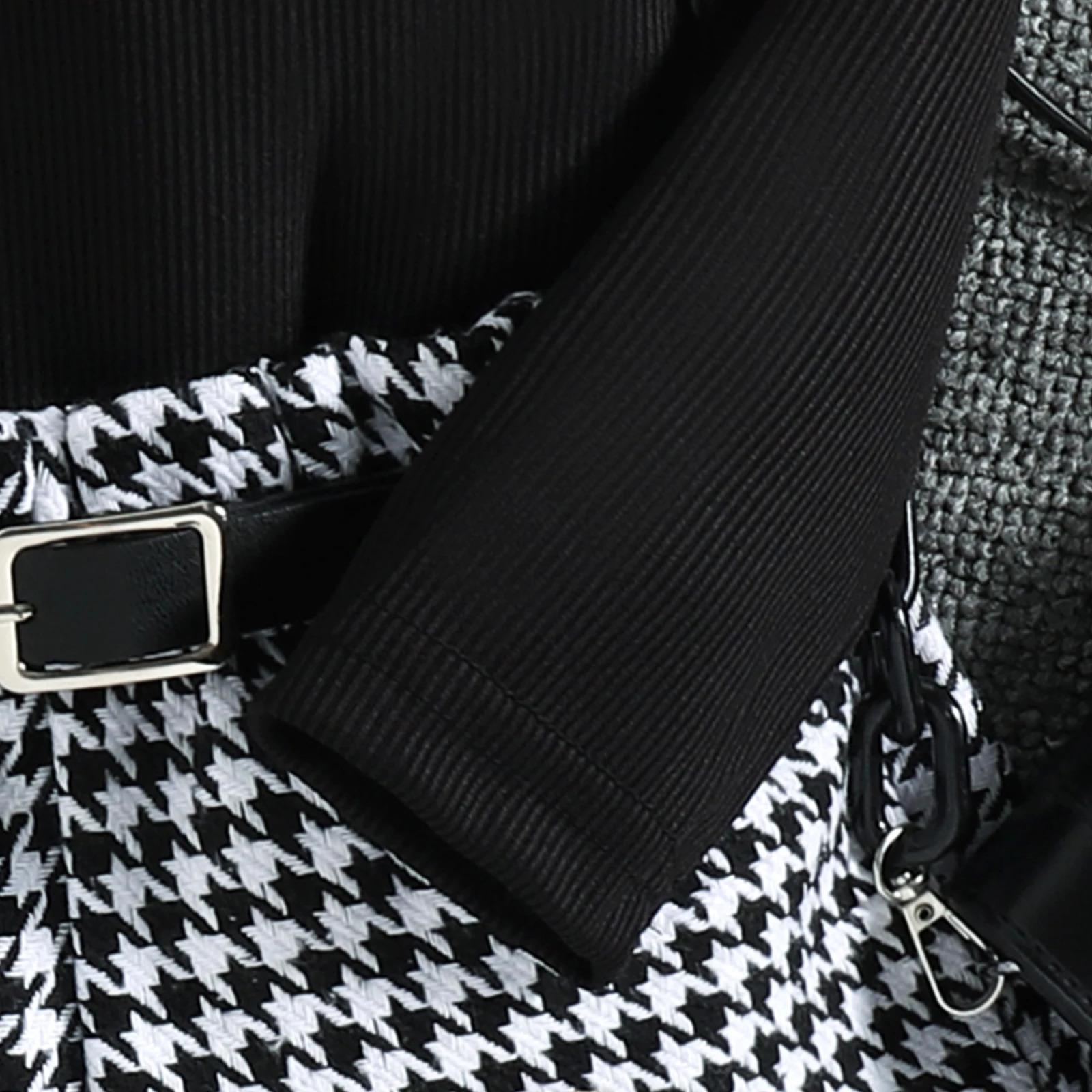 3PCS Autumn Style 1-5 Year Old Girl Baby Fashionable Casual High-Neck Solid Color Top Houndstooth Shorts Set 250314