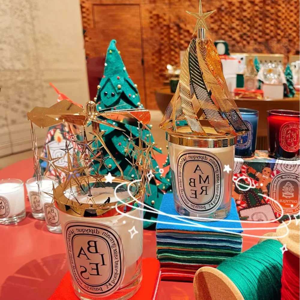 Diptyqueing Christmas Tree Romantic Candles Scented Fragrance Carousel Scented Candle Lid Perfume Aroma Home Decor Luxury GiftC250314