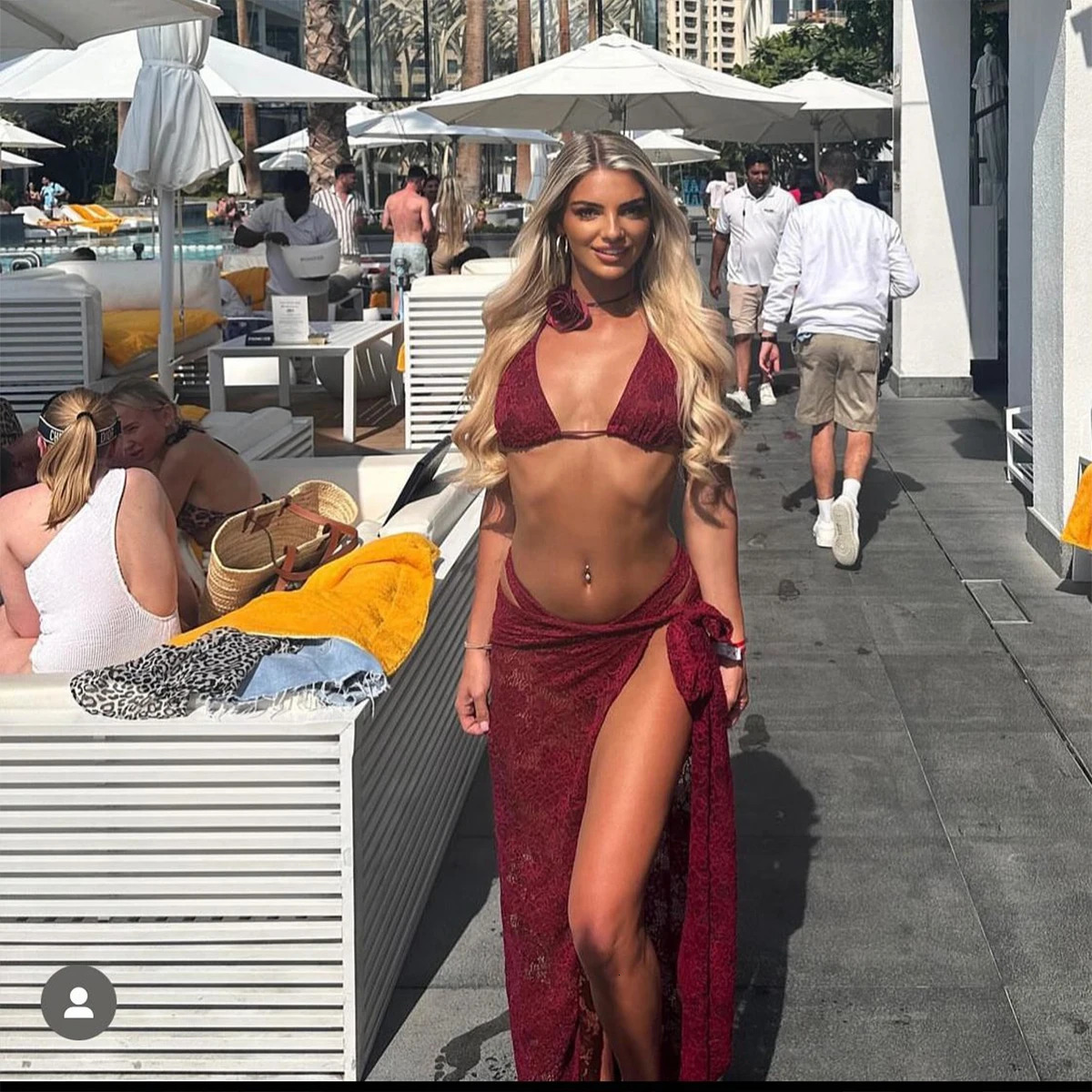 3Packs Lace Bikini Set With Beach Skirt Flower Women Sexy Swimsuit Red Swimwear Female Crochet Dress Bathingsuit Sarongs Biquini250312