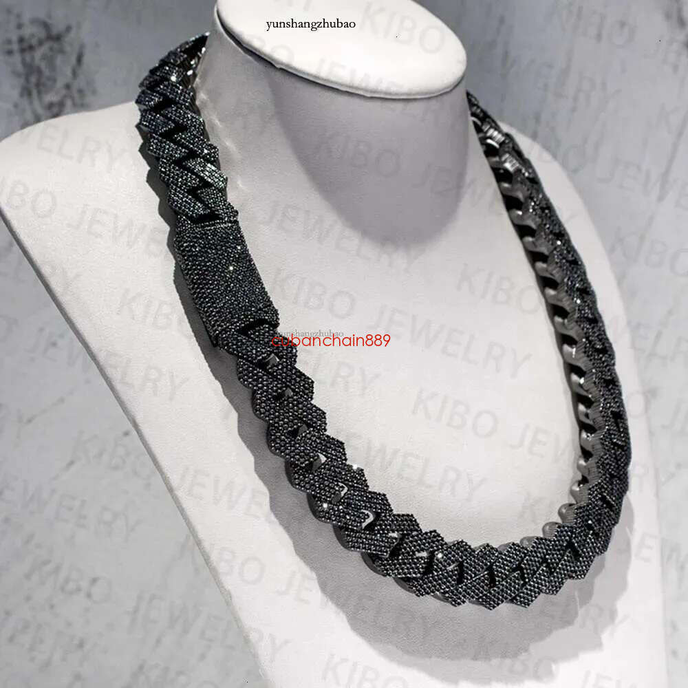 Hip Hop Rapper Mossanite Necklace Jewelry Vvs Sterg Sier 20mm Black Dia Moissanite Cuban k Chain