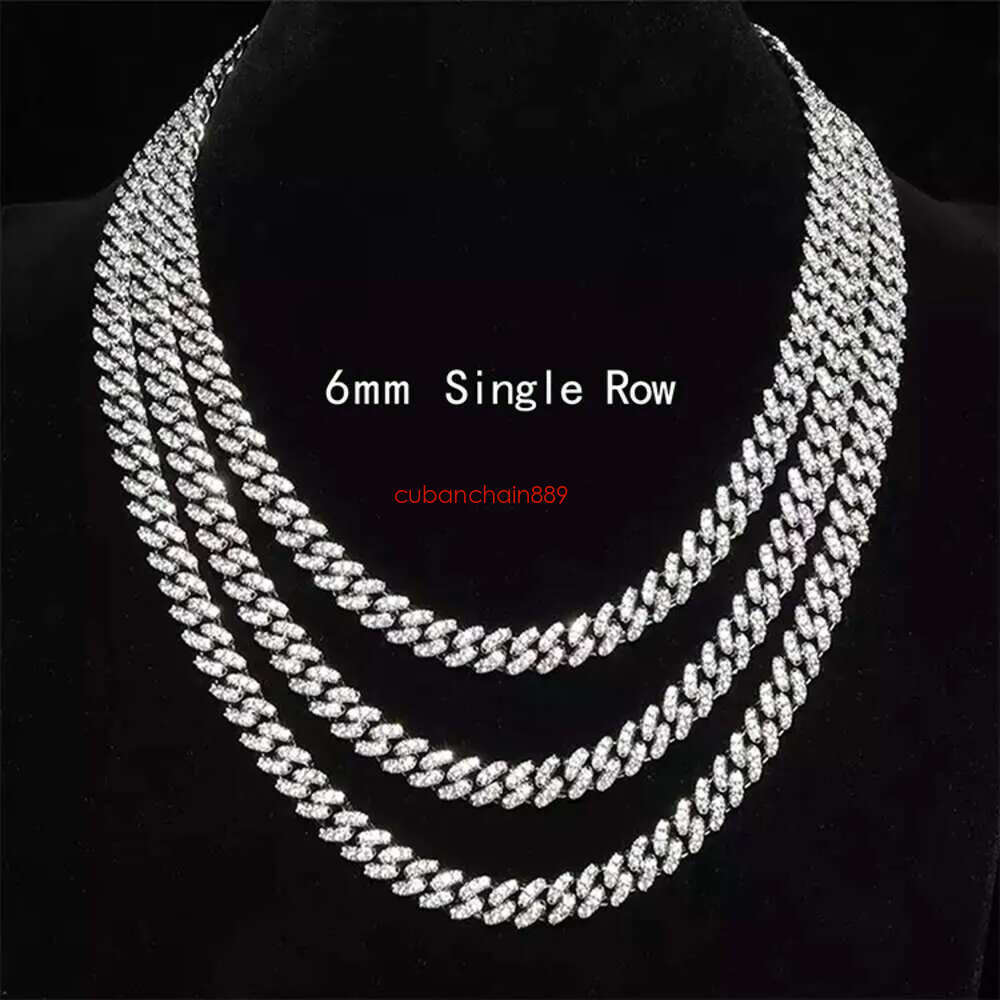 Hiphop Jewelry 6mm S Sterg Sier D color VVS Moissanite Necklace Cuban k Chain