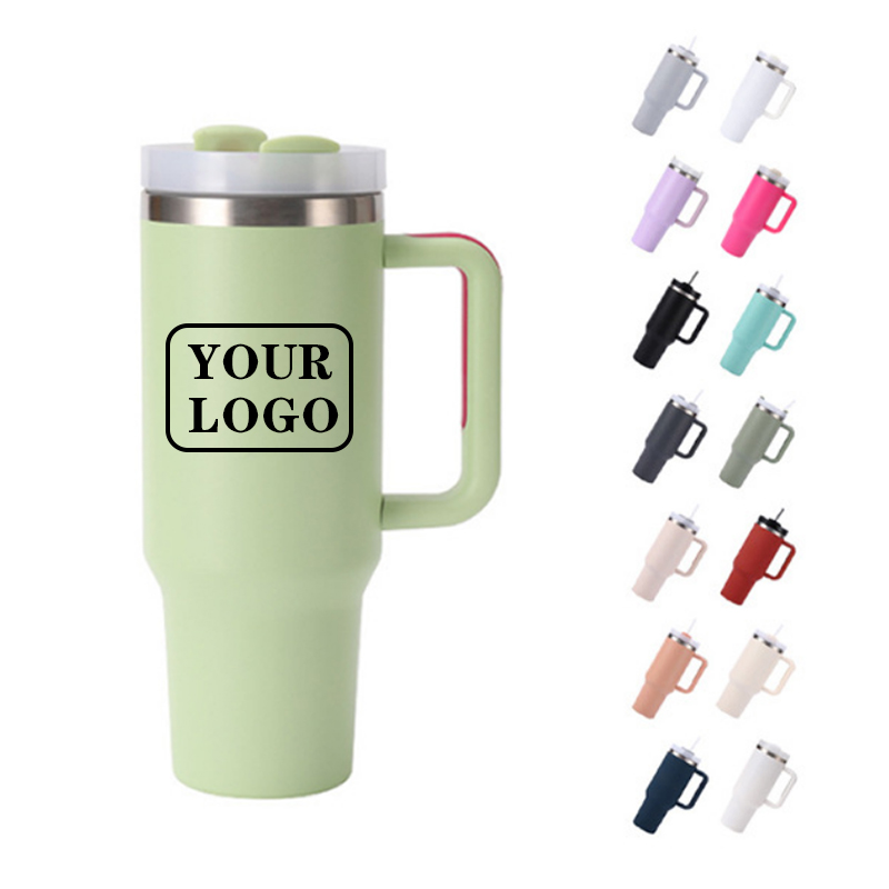 40oz Large Capacity Tumblers Cups With Handle Insulated Car Cup Lids and Straws Stainless Steel Coffee Termos Silicone Handle Customized LOGO Ya948