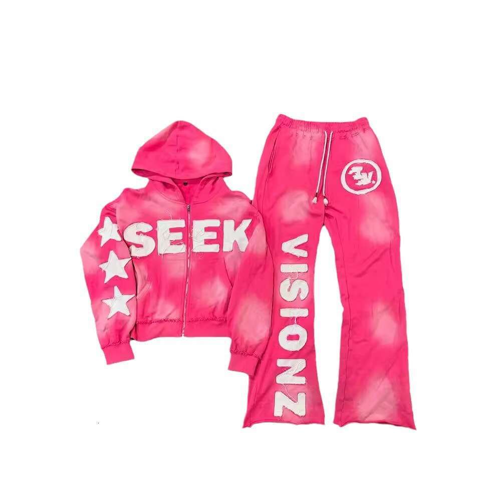 Knitted letter printed pattern sweatshirt jacket fashion set long sleeved pullover hoodie