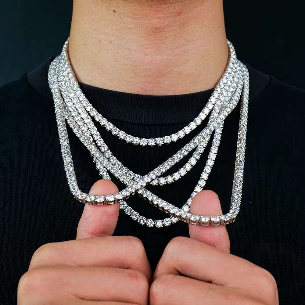 High quality jewelry, sier necklace, platinum plated 5mm round bright cut pyroxene tennis chain with GRA