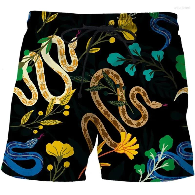 Men's Shorts 2025 Beach Pants Color Snake 3D Printed Summer Breathable Fitness Street Retro