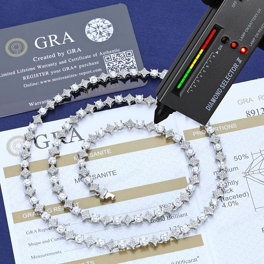 Fine Jewelry D Color VVS1 Round Cut Dia Moissanite Chain Gifts Sterling Sier Star Tennis necklace for Men Women